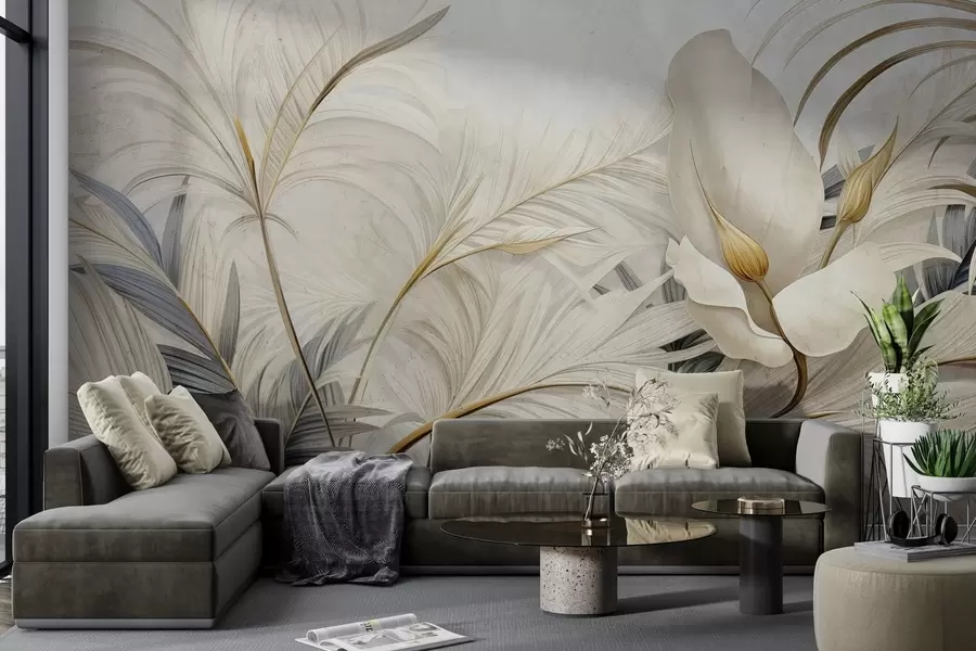 Valokuvatapetti Trooppisia kasveja betoniseinällä w04249