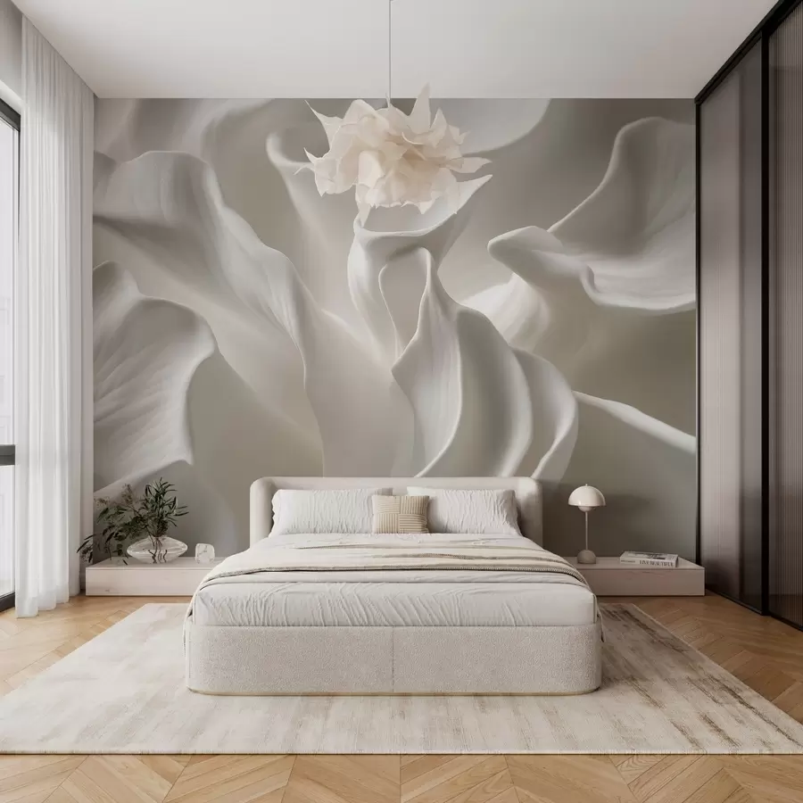 Valokuvatapetti aaltoilevat terälehdet, joissa on jäljitelmä tilavuudesta w04212