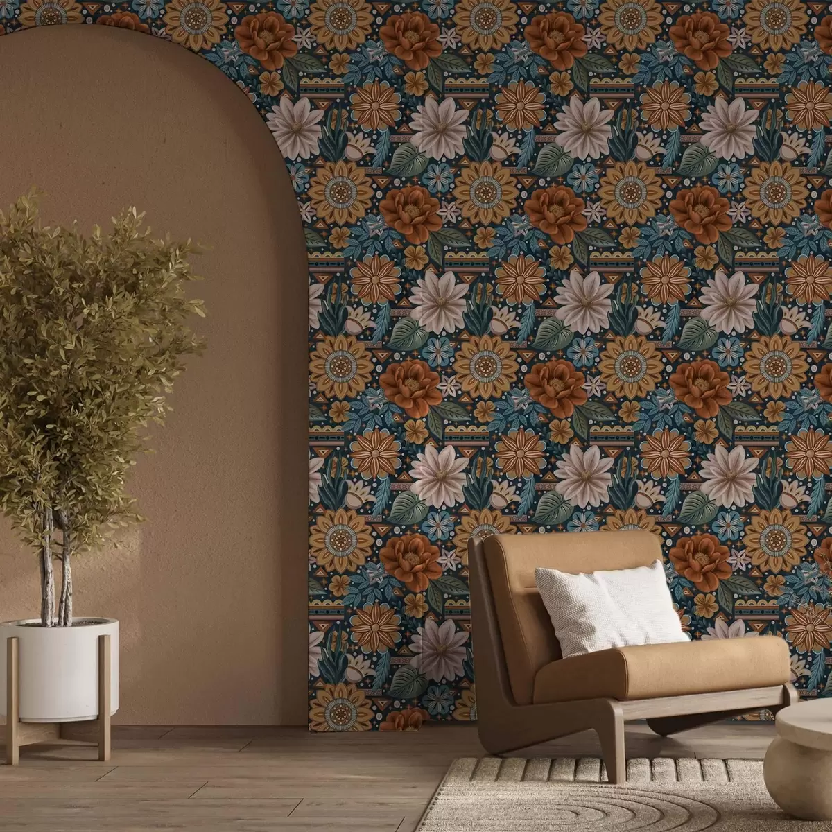 Taustakuva Kirkkaat koristeelliset kukat geometrisilla elementeillä a00305