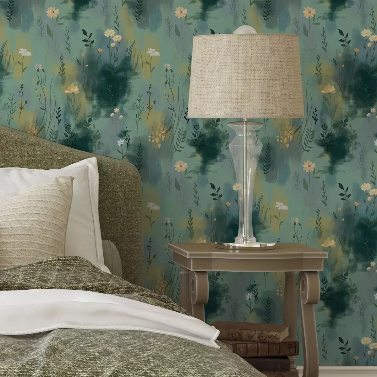 Taustakuva Akvarelli abstraktio kukkia vihreällä taustalla a00312