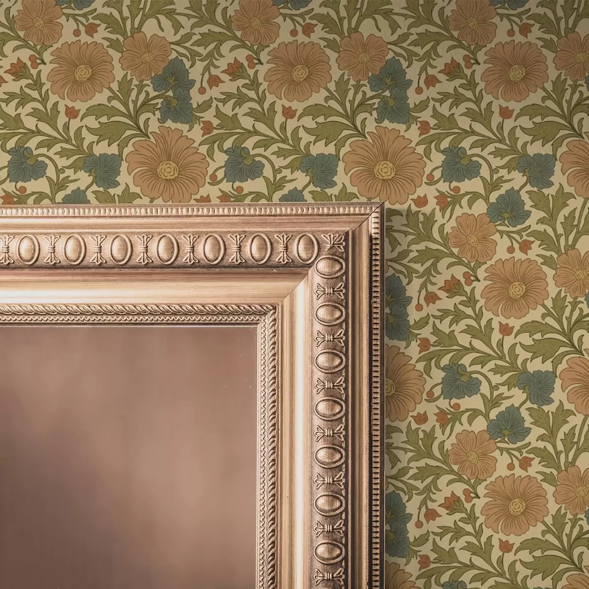 Taustakuva Oranssit kukat ja lehdet jugendtyyliin a00409