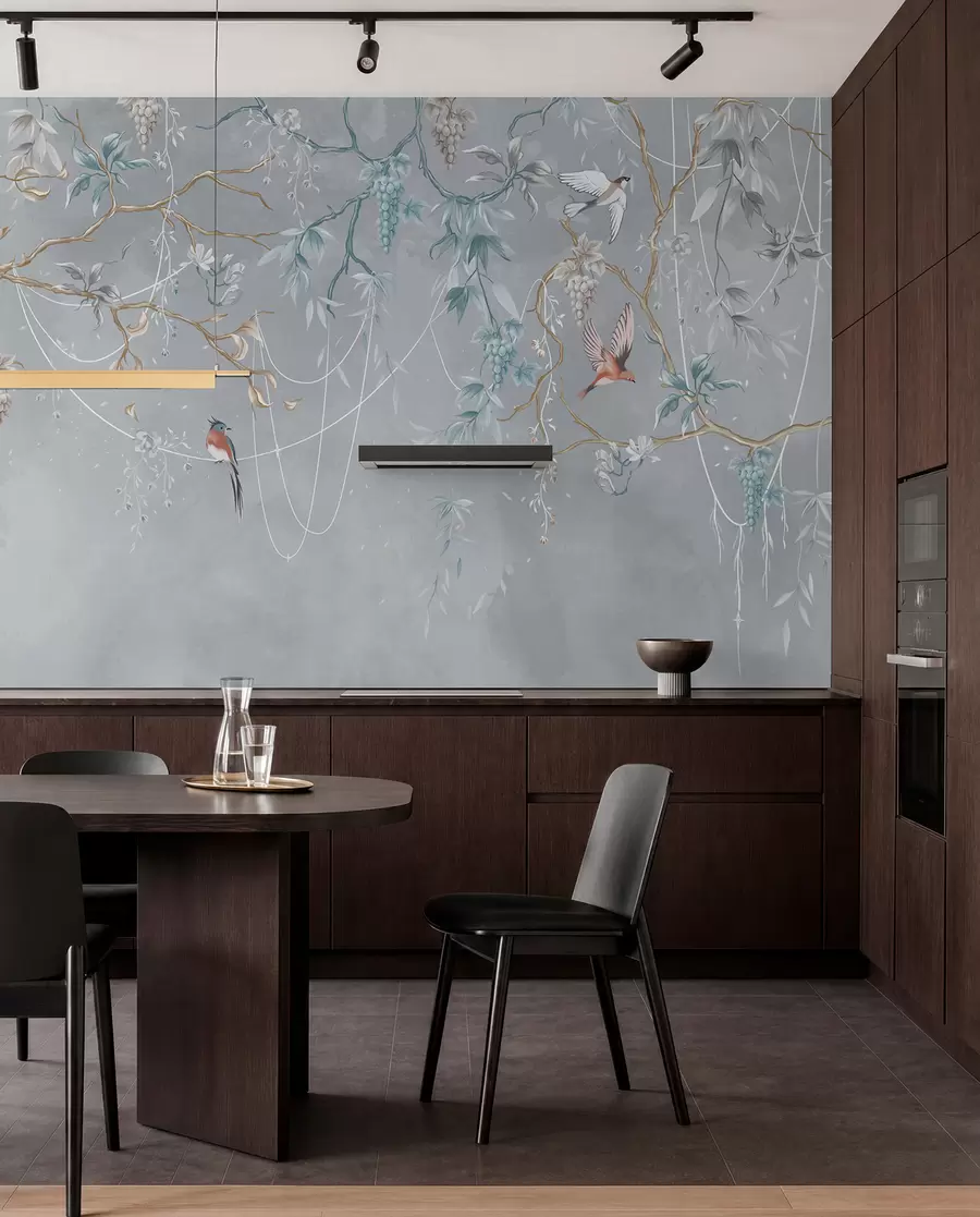 Valokuvatapetti Kylmä muunnelma, jossa sininen tausta ja ohuet oksat w04302v3