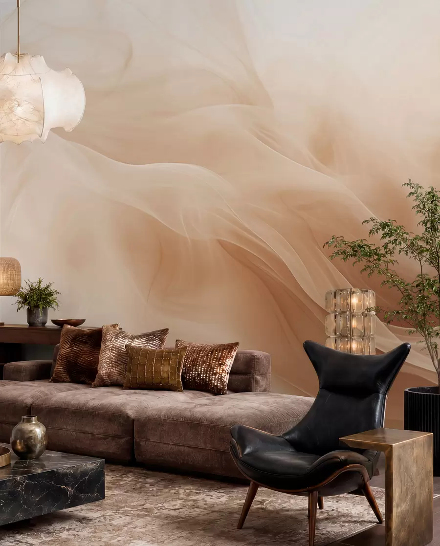 Valokuvatapetti Beige savuinen aallot abstrakti tyyliin w09273