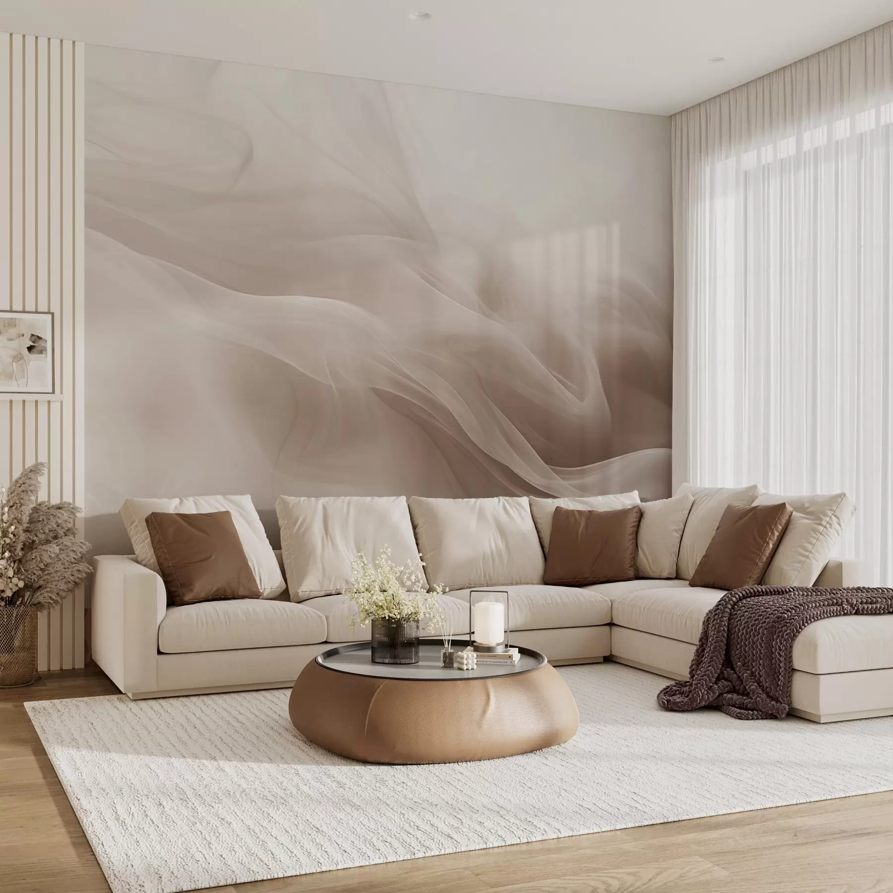 Valokuvatapetti Pehmeä beige savuinen aallot abstrakti tyyliin w09273v1