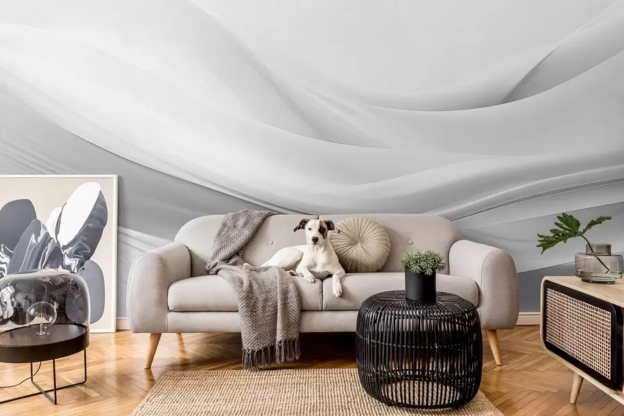 Valokuvatapetti Harmaa kangas aallot minimalistinen abstrakti tyyli w09279v1