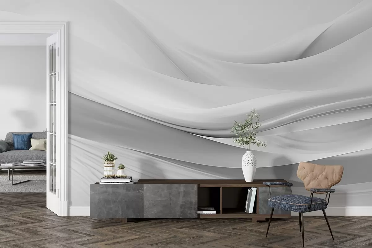 Valokuvatapetti Harmaa kangas aallot minimalistinen abstrakti tyyli w09279v1