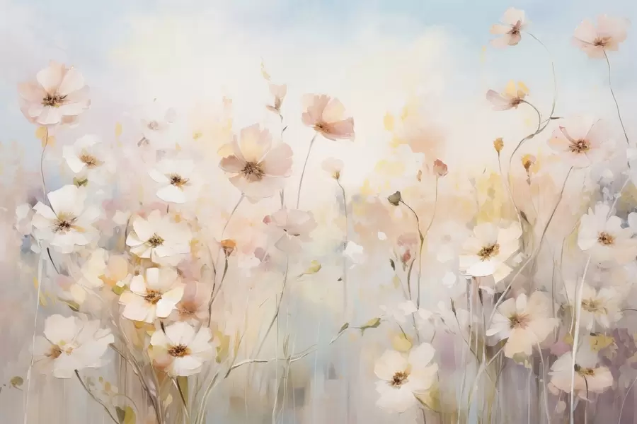 Valokuvatapetti Luonnonkukkia pastellisävyissä vesivärityyliin w09280
