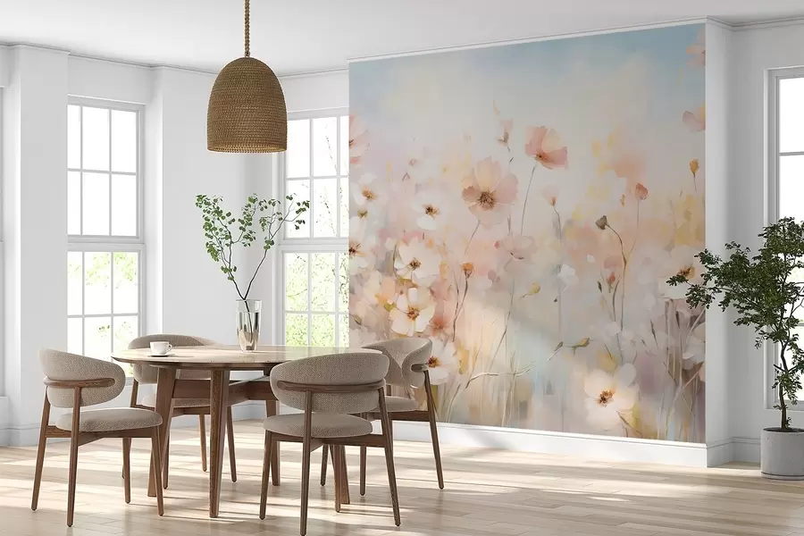Valokuvatapetti Luonnonkukkia pastellisävyissä vesivärityyliin w09280