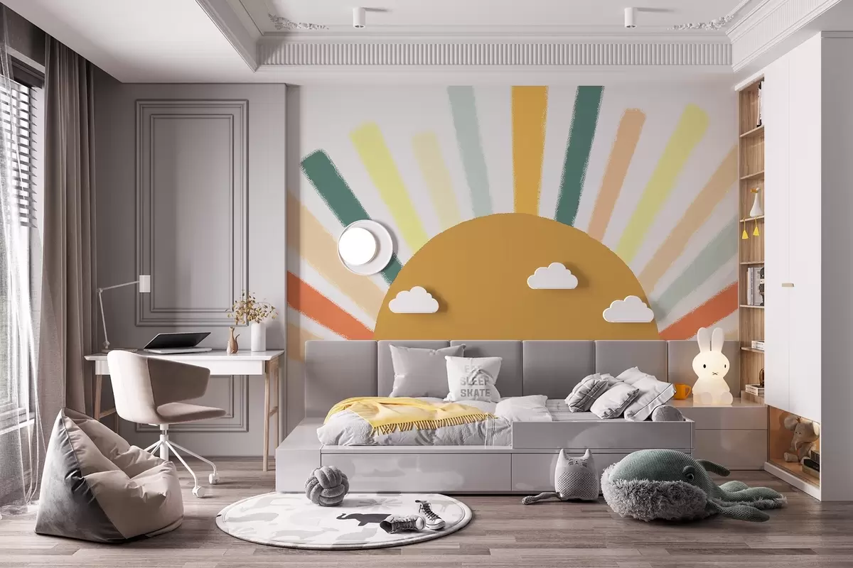 Valokuvatapetti Abstrakti aurinko värillisillä säteillä w04352