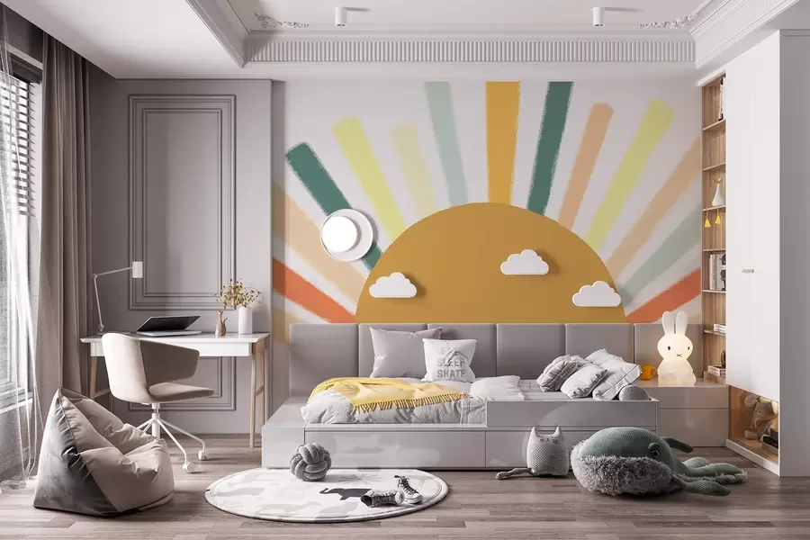 Valokuvatapetti Abstrakti aurinko värillisillä säteillä w04352