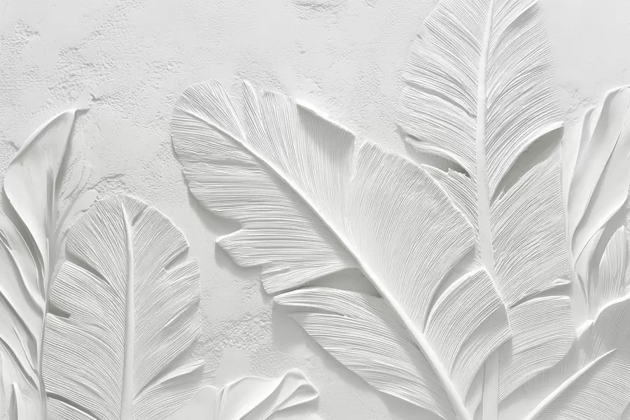 Valokuvatapetti Teksturoidut harmaat lehdet taustalla, jossa on faux kipsireliefi w09307