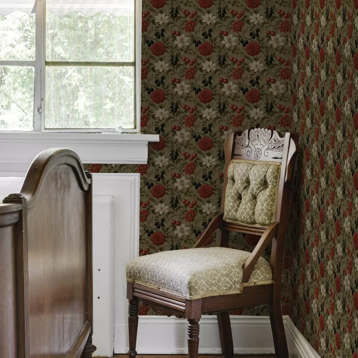 Taustakuva Kirsikoita, kukkia ja mustia oliiveja a00384