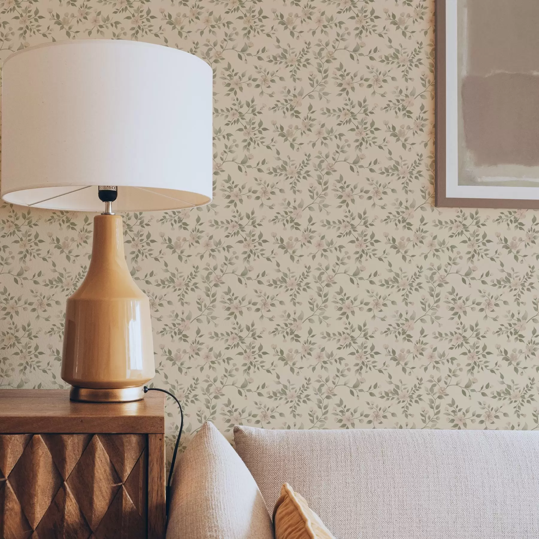 Valokuvatapetti Herkkä pastelli kukka oksat beige tausta a00390