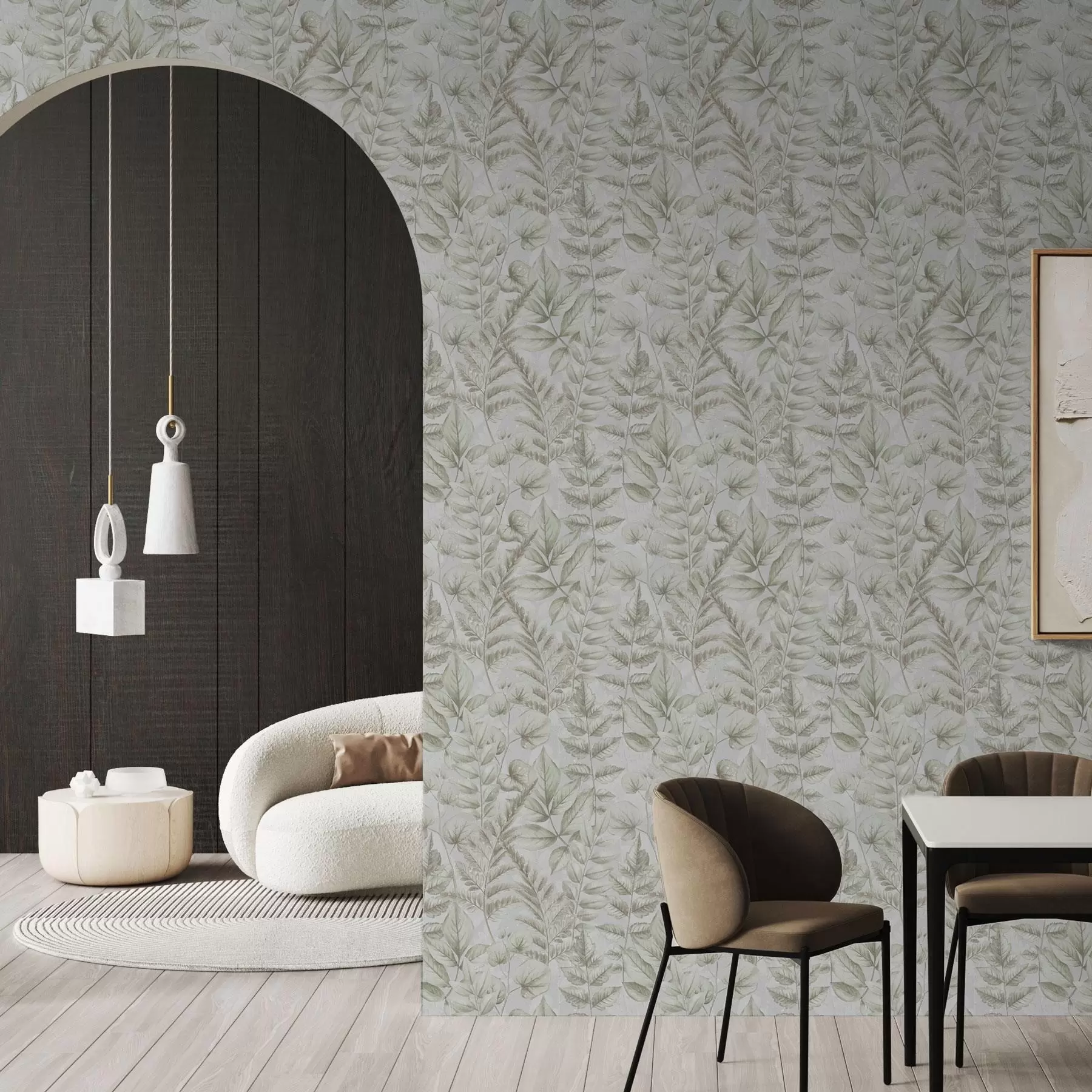 Valokuvatapetti Pehmeä pastelli lehdet akvarelli kasvitieteellinen tyyli a00437