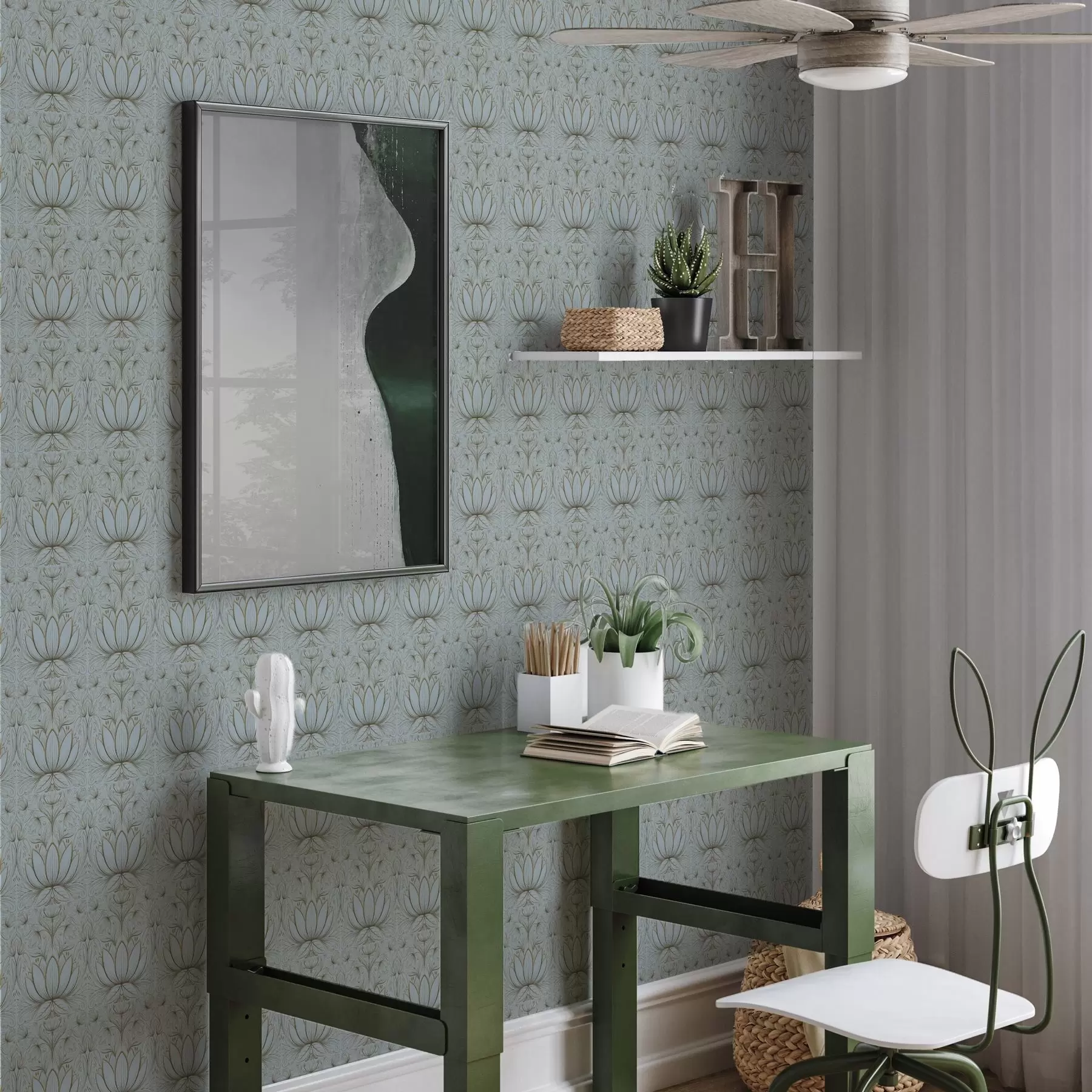 Valokuvatapetti Lotus-koriste turkoosin ja keltaisen sävyissä a00439