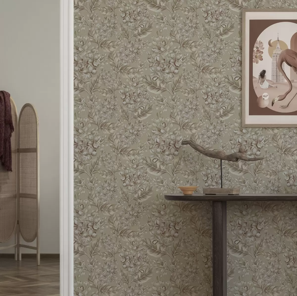 Taustakuva Beige oksat valkoisilla kukilla lämpimissä sävyissä a00441