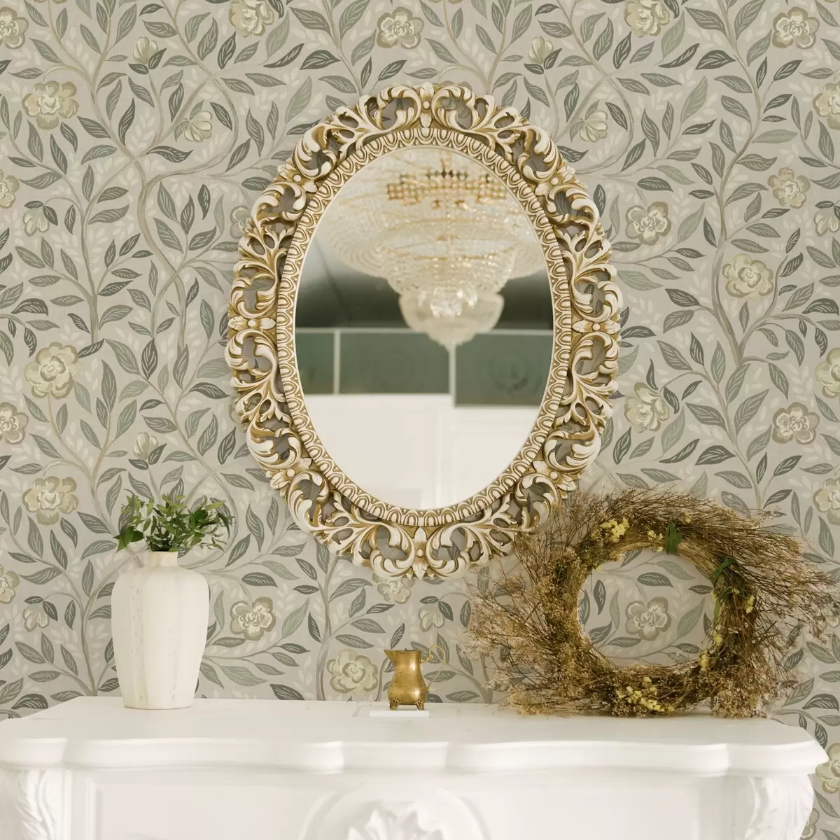 Taustakuva Kermanvärisiä ruusuja ja oliivinlehtiä pölyisen vaaleanpunaisella taustalla a00455