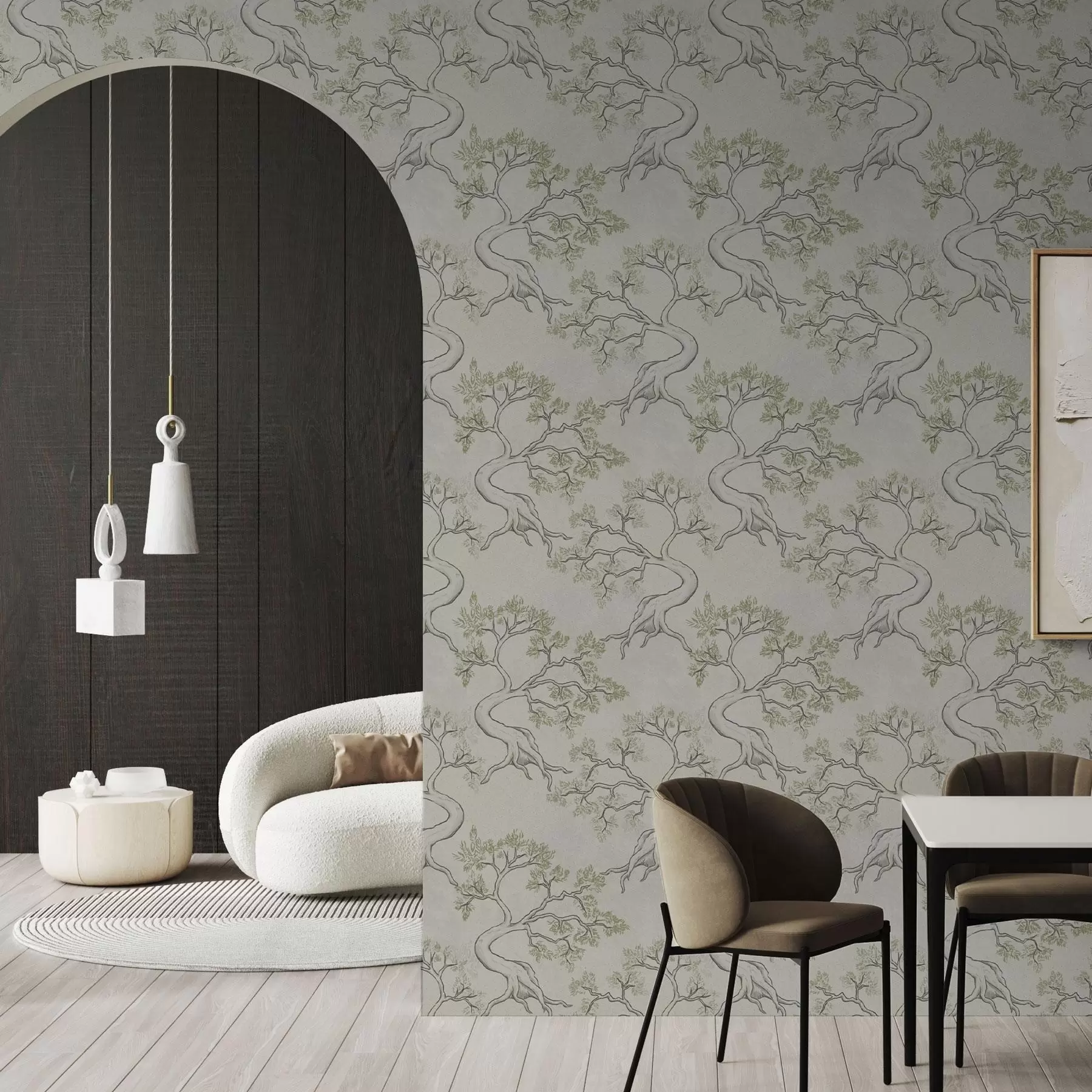 Valokuvatapetti Yksiväriset puut, joissa on hienot kaarevat rungot a00468