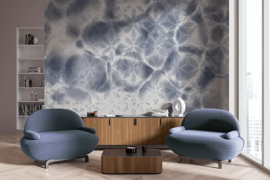 Valokuvatapetti Abstrakti kuvioitu taidetta sininen kukka tulostaa, haalistunut ja hämärtynyt vaikutus, luo pehmeän ja unenomainen tunnelma w09322