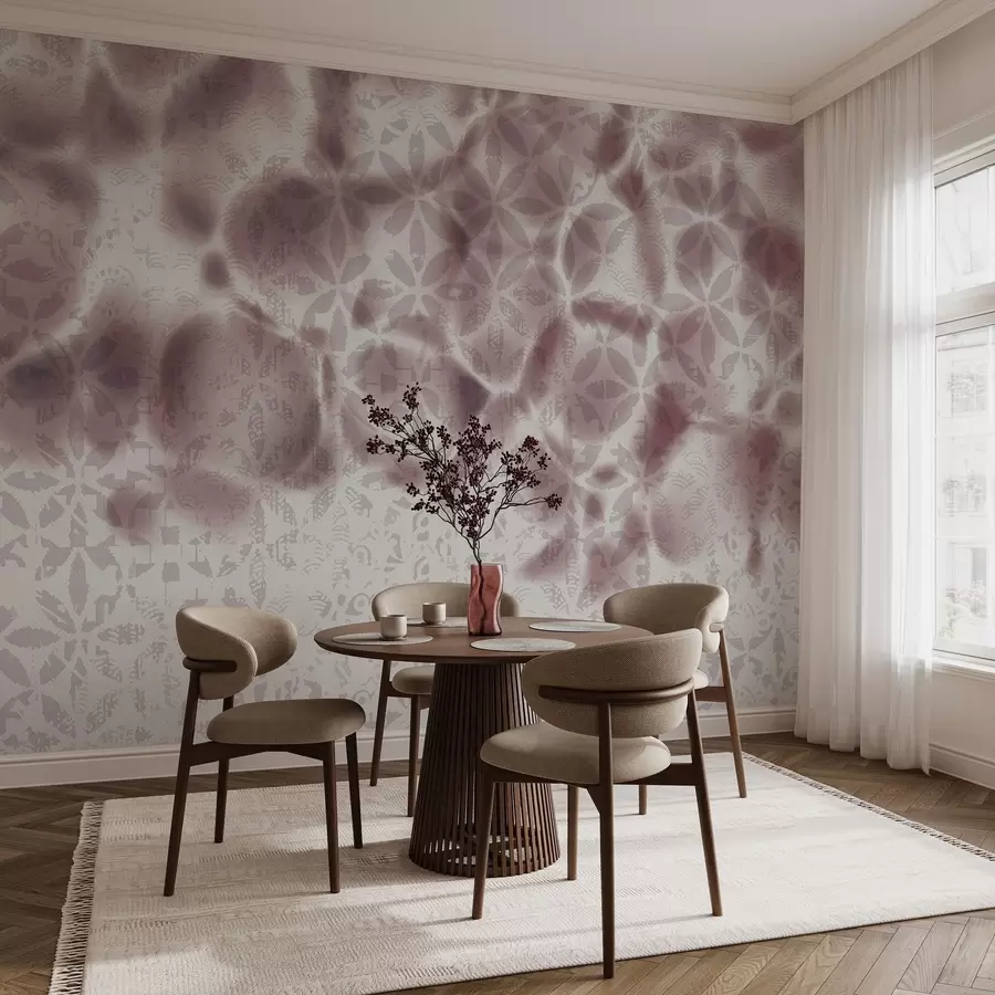 Valokuvatapetti Abstrakti kuvioitu taidetta bordo kukka tulostaa, haalistunut ja hämärtynyt vaikutus, luo pehmeän ja unenomainen tunnelma w09322v1