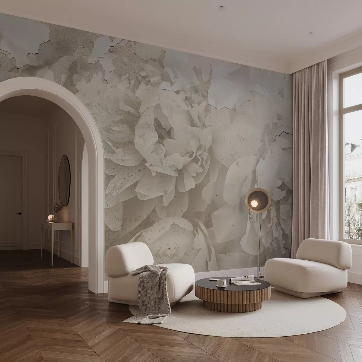 Valokuvatapetti Pionit betonitekstuurilla w04407