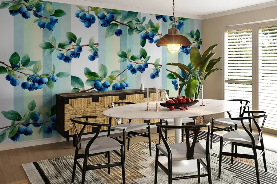 Valokuvatapetti mustikkarypäleitä raidallisella pohjalla w04307