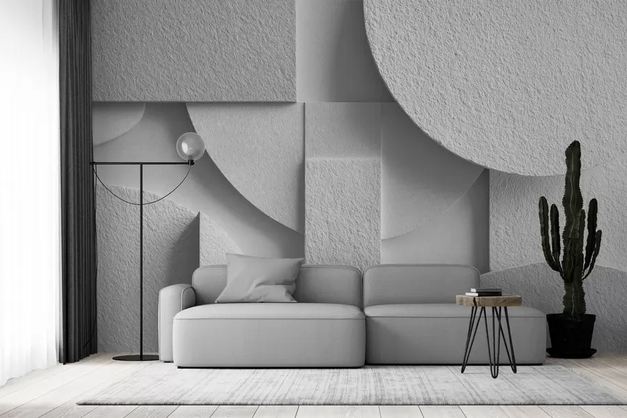 Valokuvatapetti Abstrakti sommitelma, jossa on valkoisia kolmiulotteisia geometrisia muotoja w04395v1