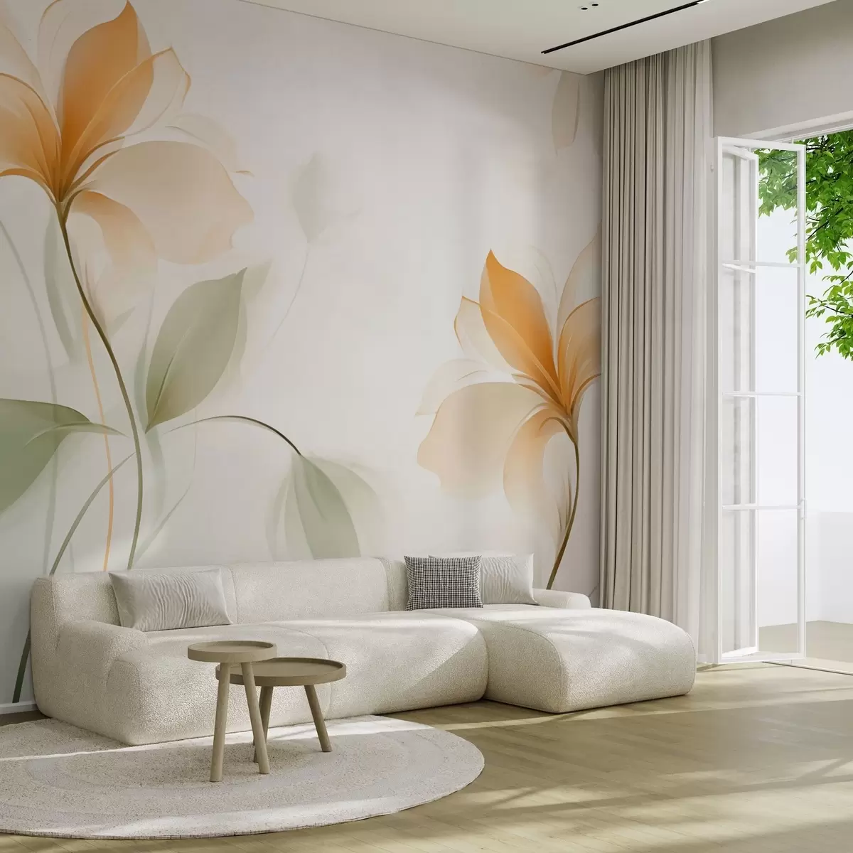 Valokuvatapetti Läpinäkyvät kukat, joissa on rikas oranssi keskusta w04397v1