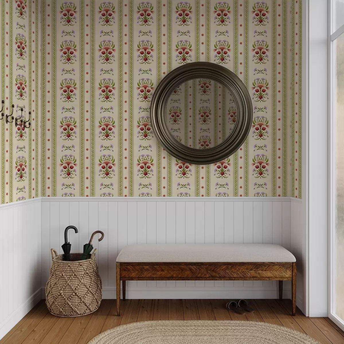 Taustakuva Koristeellinen koriste, jossa on granaattiomenoita ja kukkia a00286