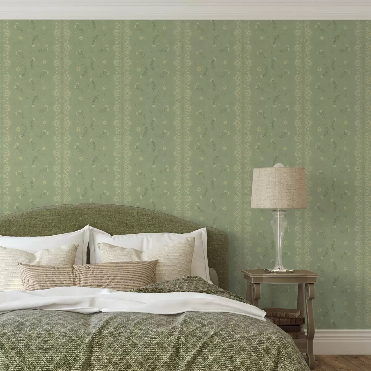 Taustakuva Vihreä tausta, jossa päivänkakkaroita ja pitsireunus a00291