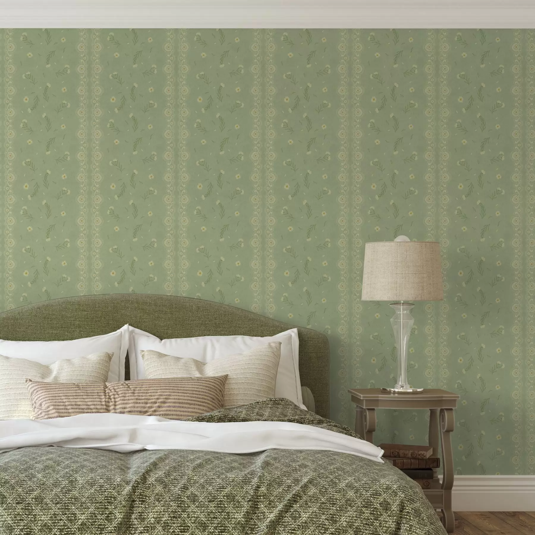 Valokuvatapetti Vihreä tausta, jossa päivänkakkaroita ja pitsireunus a00291