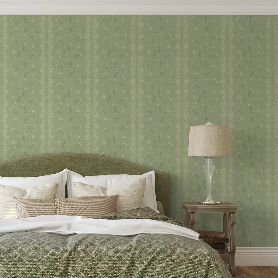 Valokuvatapetti Vihreä tausta, jossa päivänkakkaroita ja pitsireunus a00291