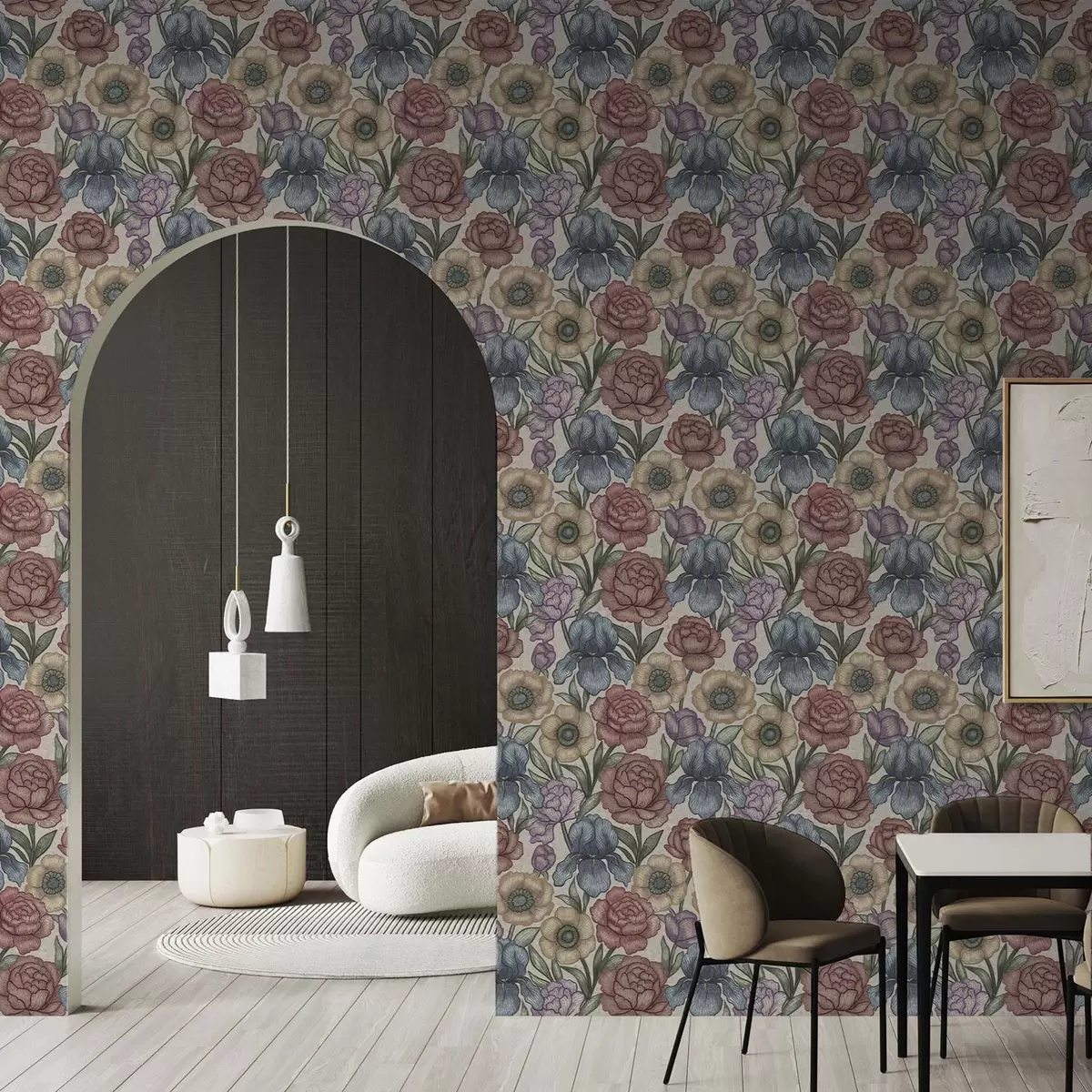 Taustakuva Suuret kukkakuvitukset, joissa on iirikset ja pionit a00325