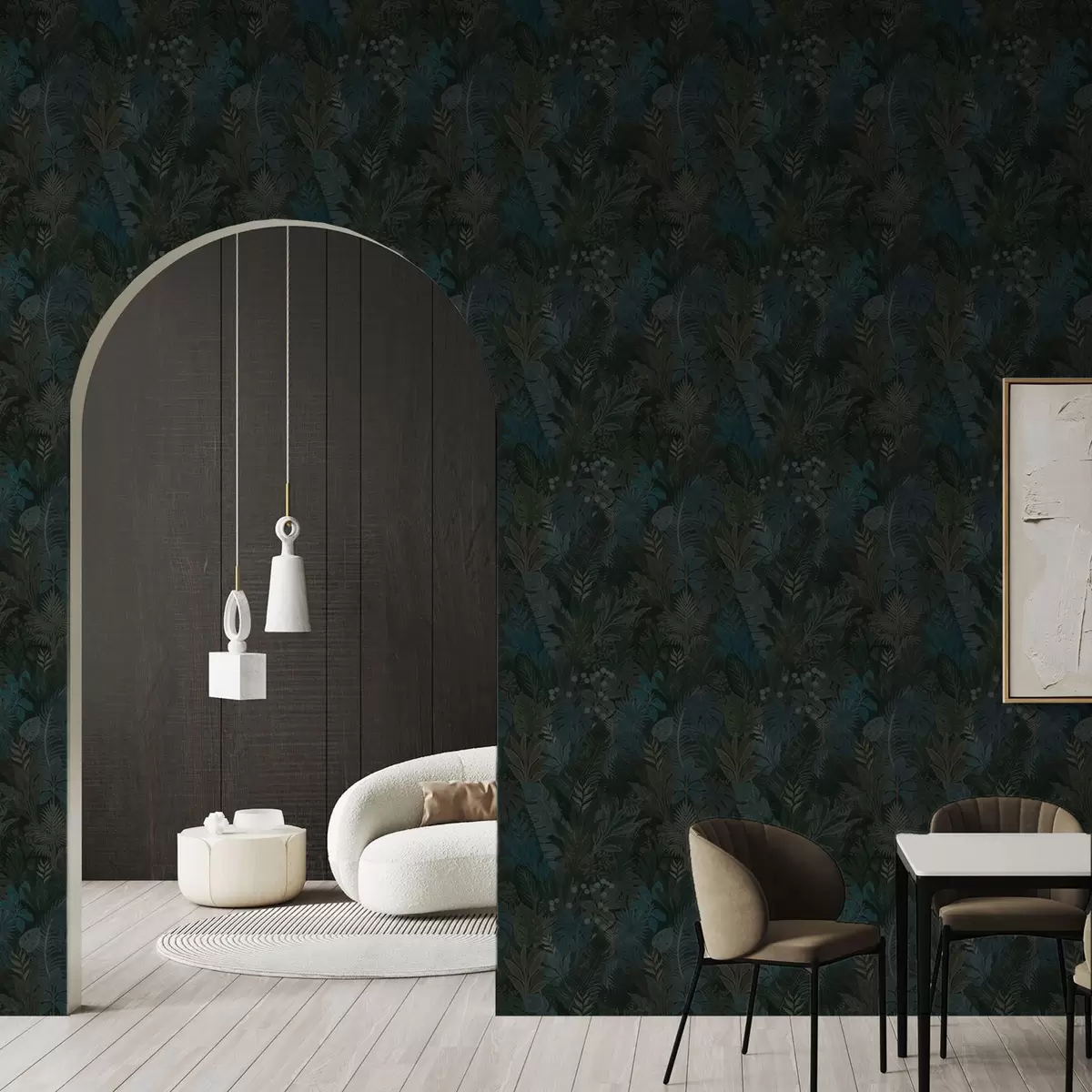 Taustakuva Tummanvihreä trooppinen lehdistö sinisillä aksenteilla a00327