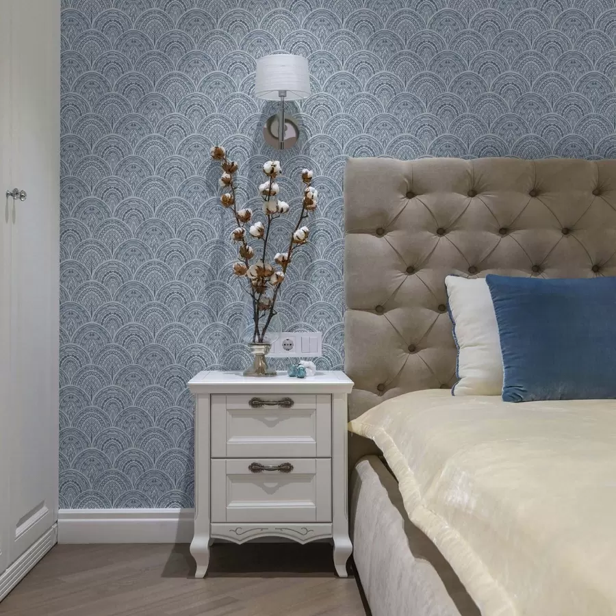 Valokuvatapetti Sininen koriste, jossa kaaria ja kuvioita a00332