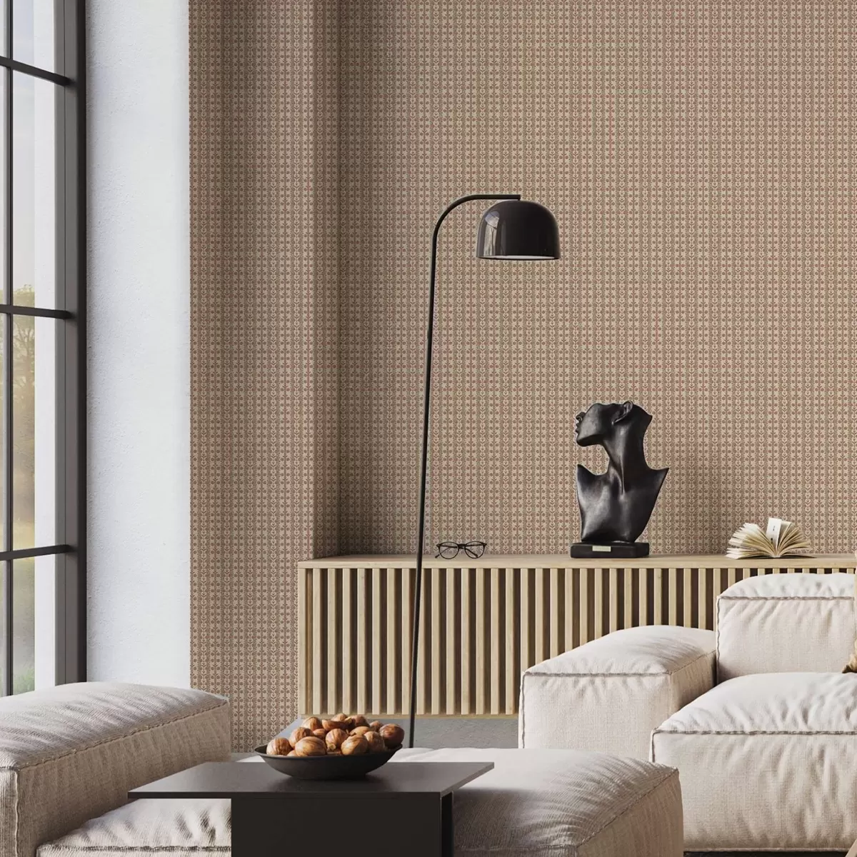 Taustakuva Raidallinen koriste punaisilla kukilla a00341