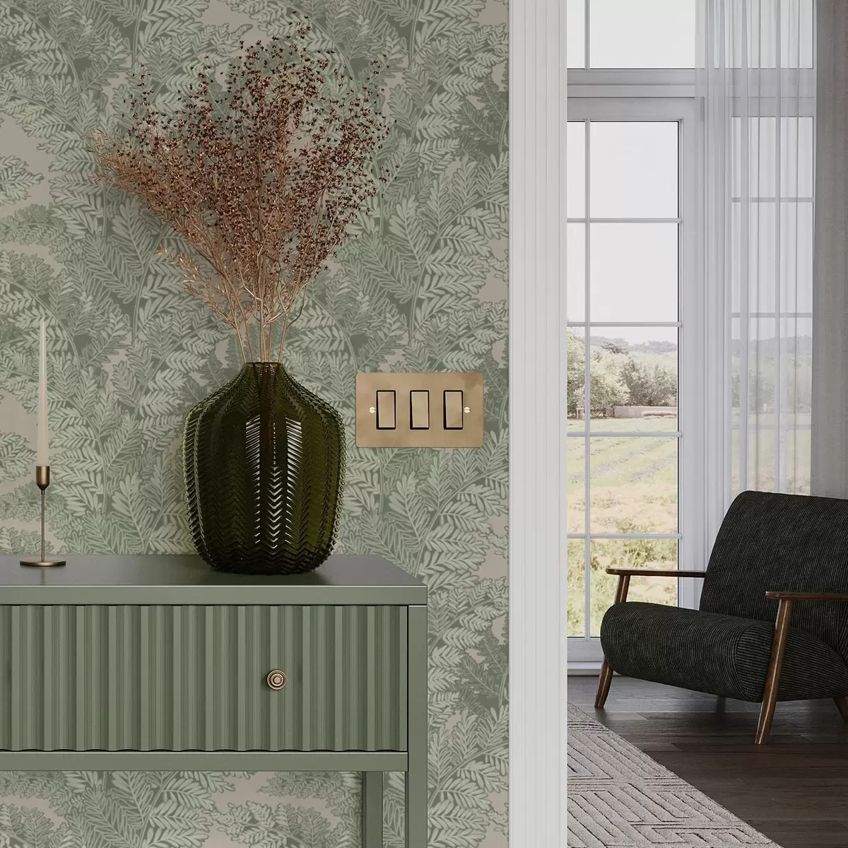 Taustakuva Vihreä kuvio saniaisen lehdillä a00345