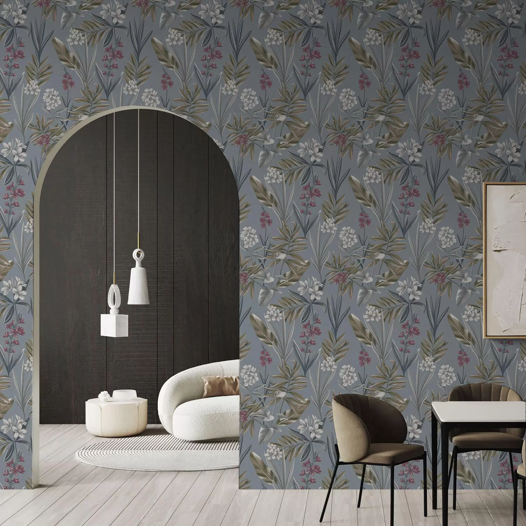 Valokuvatapetti Kukkien oksat siniharmaalla taustalla a00350