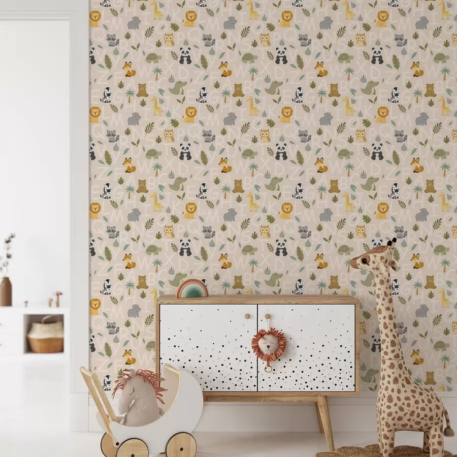 Valokuvatapetti Aakkoset söpöjä eläimiä ja kasveja lapsille a00400