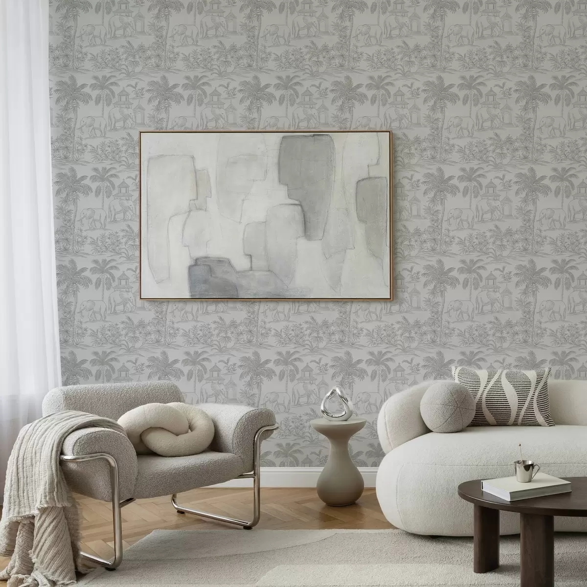 Taustakuva Yksiväriset norsut ja viidakko graafiseen tyyliin a00410