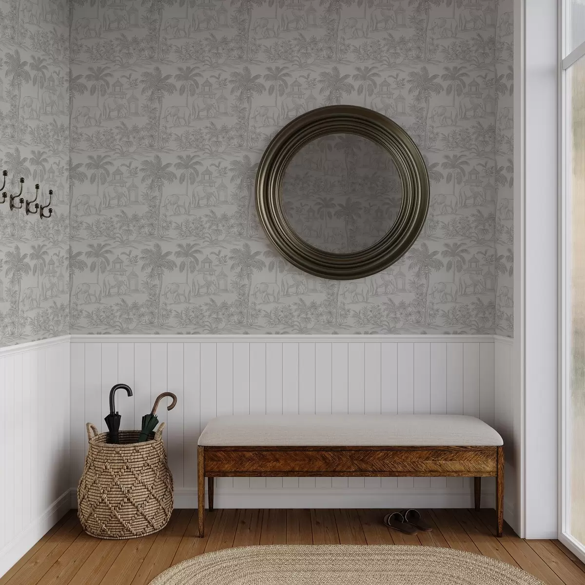 Taustakuva Yksiväriset norsut ja viidakko graafiseen tyyliin a00410