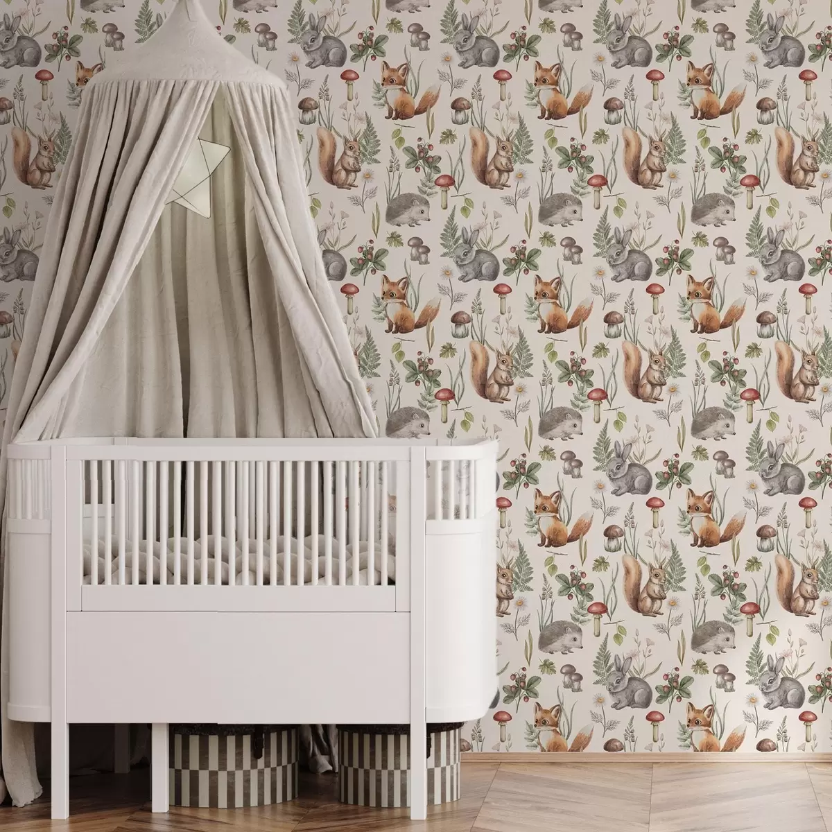 Taustakuva Metsän eläimiä, sieniä ja kasveja satumaiseen tyyliin a00477