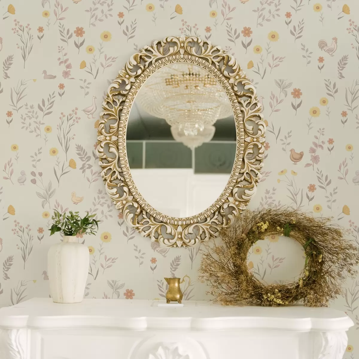 Taustakuva Peltokukkia ja kanoja pehmeissä pastellisävyissä sävyissä a00478