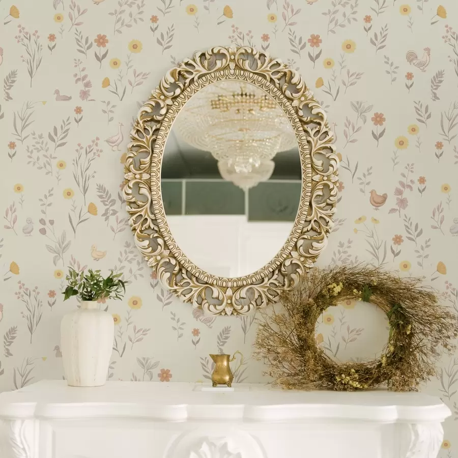 Valokuvatapetti Peltokukkia ja kanoja pehmeissä pastellisävyissä sävyissä a00478