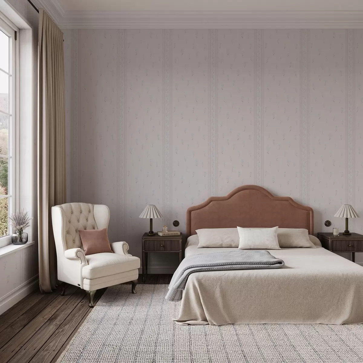 Taustakuva Vaaleanpunainen tausta, jossa on herkkiä sinisiä kukkia ja reunus a00484