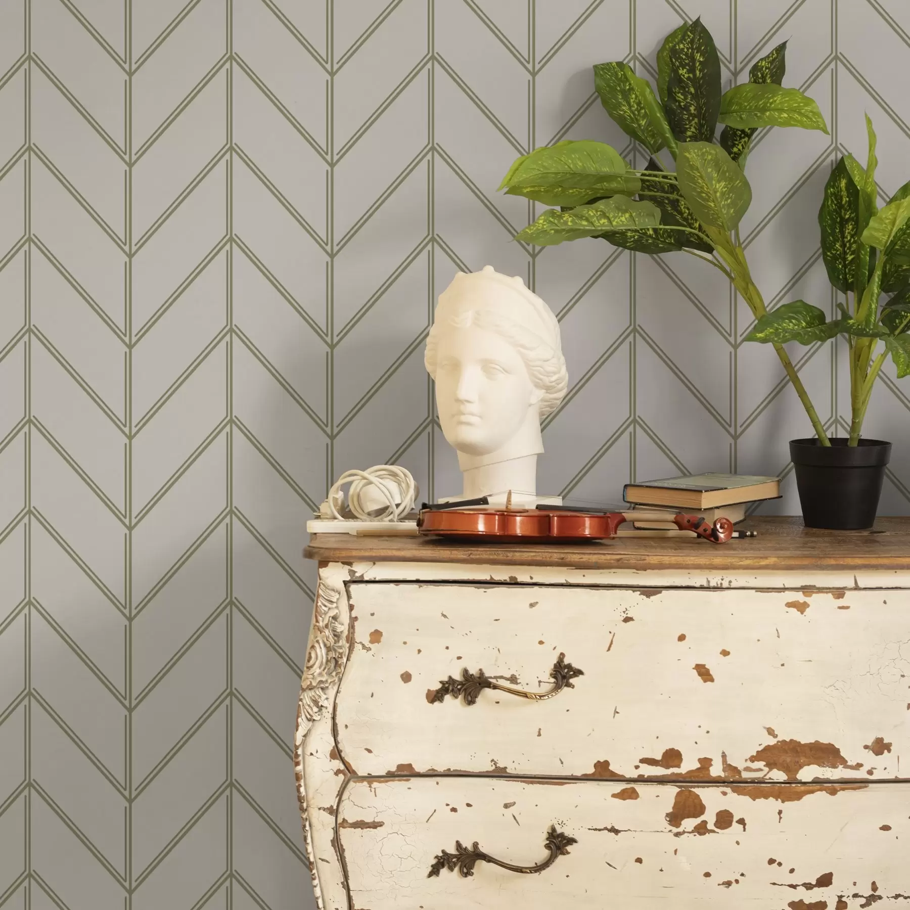 Valokuvatapetti Geometria kuusen muodossa, jossa on kaksoisviivoja a00488