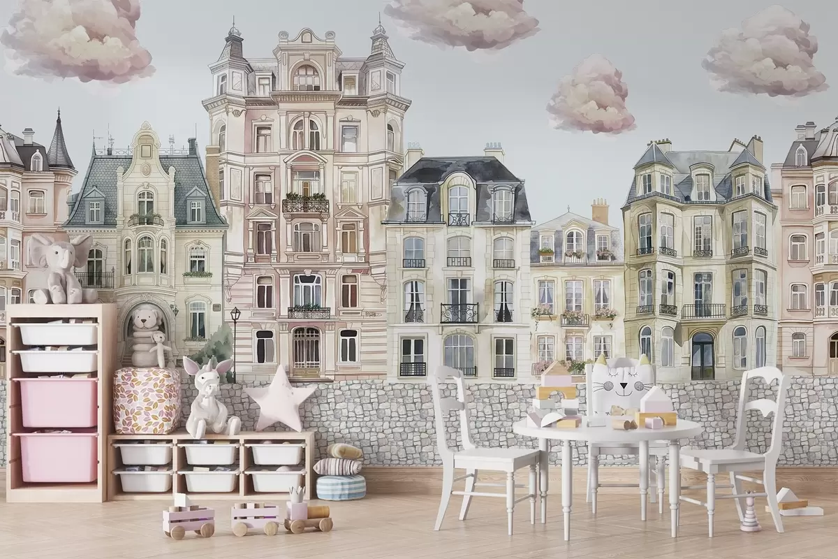 Valokuvatapetti Värikkäitä taloja, pilviä w04474v1