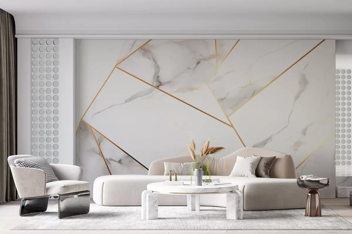 Valokuvatapetti Marmoripinnan jäljitelmä keltaisella geometrisella kuviolla w09363