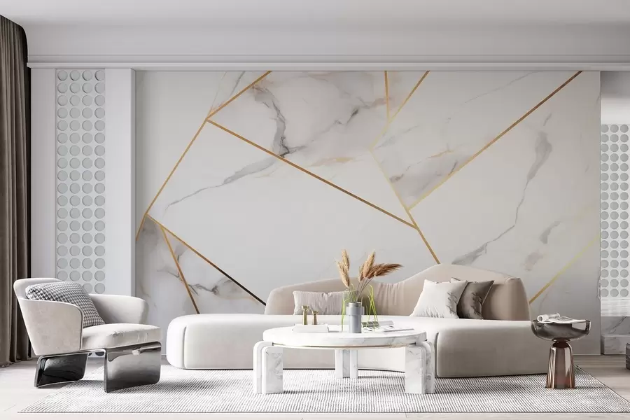 Valokuvatapetti Marmoripinnan jäljitelmä keltaisella geometrisella kuviolla w09363