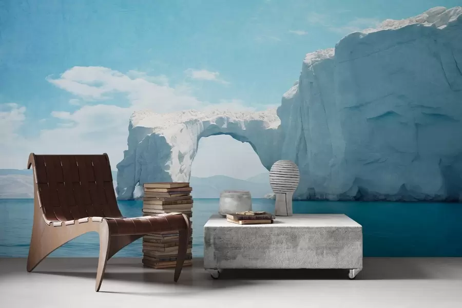 Valokuvatapetti Maisema, jossa on luonnollinen jään silta meren yllä , kirkkaan sininen taivas ja joitakin pilviä, kuvioitu tulostusjälki w09383